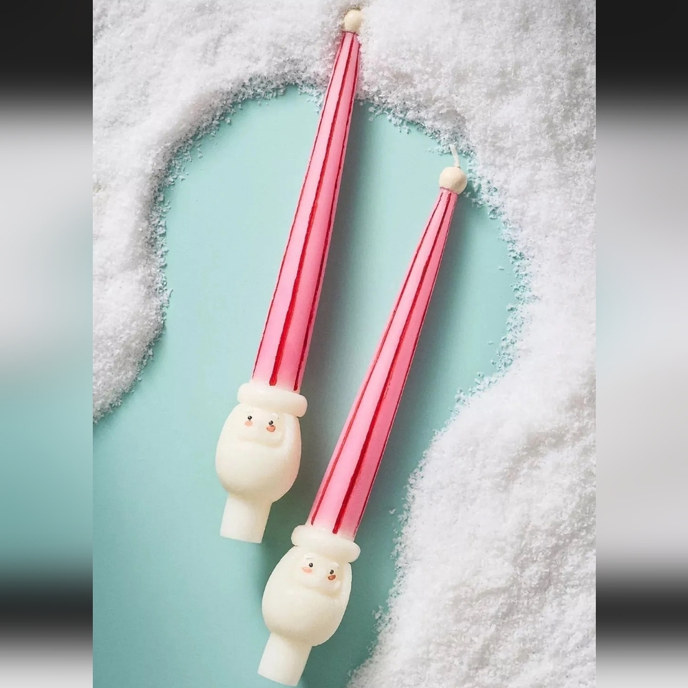 Anthropologie Santa Taper Candles -set of 2 - pink & red